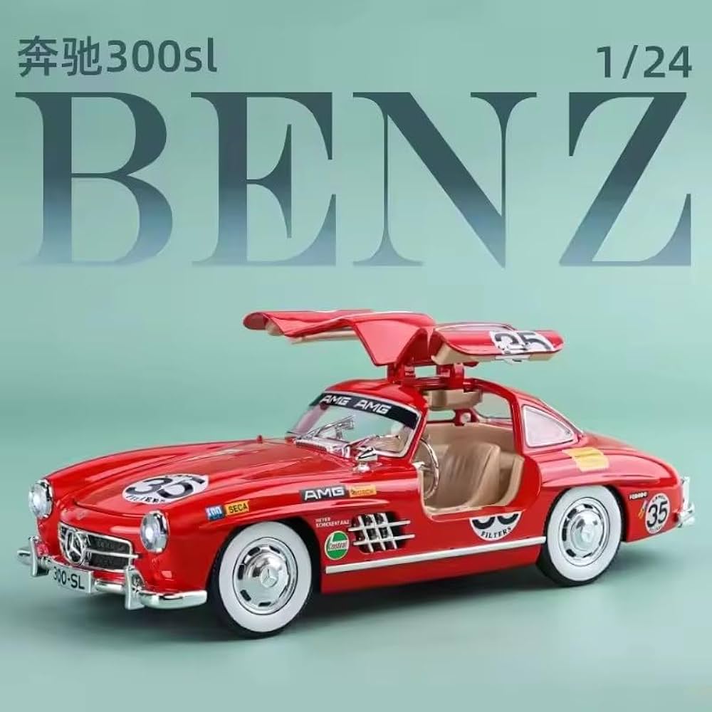 FEXXA 1:24 Scale MER-CEDES Ben-Z 300SL Die-Cast Metal Car Sport Car Openable Doors Light and Sound, Pull Back Function Indoor Outdoor