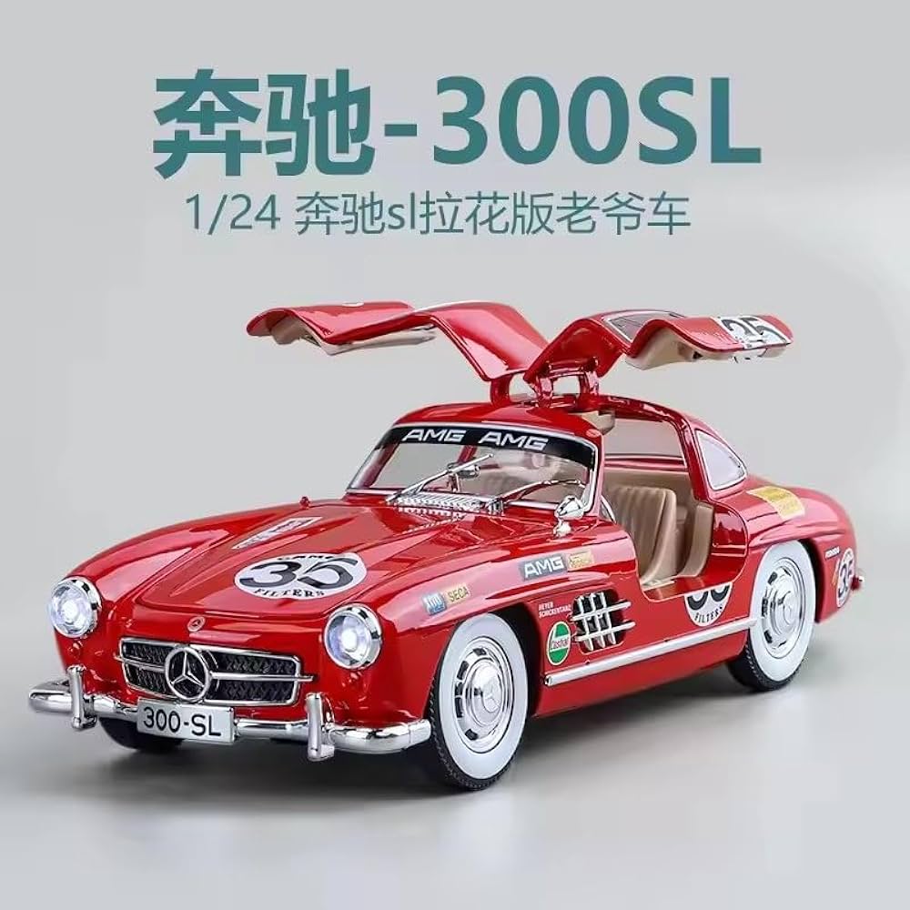 FEXXA 1:24 Scale MER-CEDES Ben-Z 300SL Die-Cast Metal Car Sport Car Openable Doors Light and Sound, Pull Back Function Indoor Outdoor